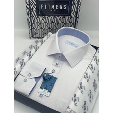 Fitmens Klasik Uzun Kol Keten Cotton Hediye Kutulu Erkek Gömlek FS-001261 - Beyaz Açık Mavi