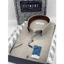 Fitmens Klasik Kısa Kol Keten Cotton Hediye Kutulu Erkek Gömlek FS-003624 - Bej
