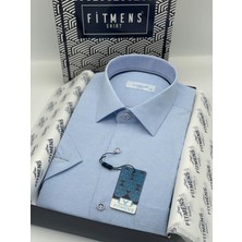 Fitmens Klasik Kısa Kol Keten Cotton Hediye Kutulu Erkek Gömlek FS-003624 - Açık Mavi