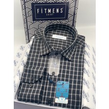 Fitmens Klasik Uzun Kol Kışlık Kareli %100 Cotton Yaka Alttan Düğmeli Hediye Kutulu Erkek Gömlek FS-003129 - Siyah