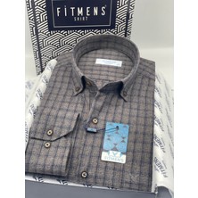 Fitmens Klasik Uzun Kol Kışlık Kareli Yaka Düğmeli Pamuklu Hediye Kutulu Erkek Gömlek FS-004342 - Kahverengi