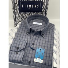 Fitmens Klasik Uzun Kol Kışlık Kareli Yaka Düğmeli Pamuklu Hediye Kutulu Erkek Gömlek FS-004342 - Gri