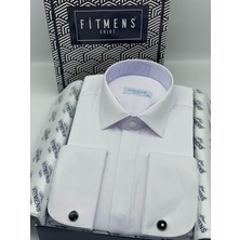 Fitmens Slim Fit Uzun Kol Gizli Düğmeli Likralı Smokin Damatlık Erkek Gömlek FS-004296 - Beyaz