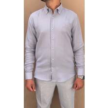 Fitmens Slim Fit Uzun Kol Müslin Pamuk Rahat Nefes Alabilen Kumaştan Yaka Düğmeli Hediye Kutulu Erkek Gömlek FS-004202 - Gri