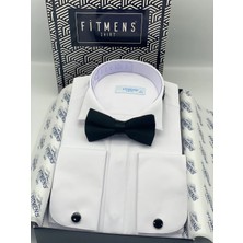 Fitmens Slim Fit Uzun Kol Ata Yaka Gizli Düğmeli Smokin Damatlık Erkek Gömlek FS-004297 - Beyaz
