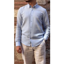 Fitmens Slim Fit Uzun Kol Müslin Pamuk Rahat Nefes Alabilen Kumaştan Yaka Düğmeli Hediye Kutulu Erkek Gömlek FS-004202 - Açık Mavi