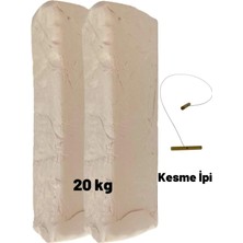 Beyaz Seramik Hamuru, Doğal Kil Çamuru, Oyun Hamuru, 20 Kg, Çamur Kesme Teli-Ipi Beyaz