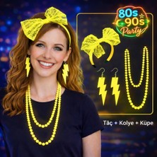 Just Cheap Store 80’ler 90’lar Neon Sarı Parti Seti – Kolye Küpe Taç (4741)