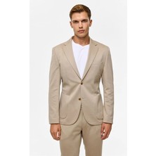 Süvari Bej Slim Mono Yaka Düz Torba Cep 6 Drop Takım Elbise