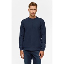 Lacivert Regular Düz Bisiklet Yaka Sweatshirt