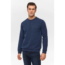 Süvari Lacivert Regular Düz Bisiklet Yaka Sweatshirt