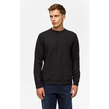 Siyah Regular Düz Bisiklet Yaka Sweatshirt