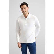Süvari Beyaz Regular Düz Yarım Balıkçı Yaka Sweatshirt