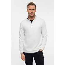 Süvari Beyaz Regular Düz Yarım Balıkçı Yaka Sweatshirt