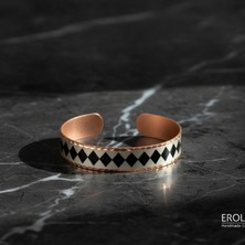 Erol Bakır Siyah Baklava Geometrik Desenli Saf Bakır Ayarlanabilir Kelepçe Bileklik Unisex El Yapımı
