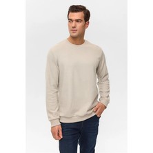 Süvari Ekru Regular Düz Bisiklet Yaka Sweatshirt
