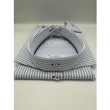 Fitmens Slim Fit Uzun Kol Premium Çizgili Yaka Düğmeli Hediye Kutulu Erkek Gömlek FS-004440 - Açık Mavi