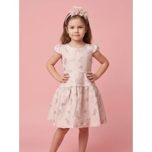 Trendshen Ciliegia Dolls Kız Çocuk Jakarlı Ay Kol Abiye Elbise - Çiçek Kabartmalı Özel Gün  Elbisesi