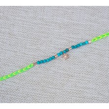 Canka Neon Yeşil Örme İp Yıldız Gümüş Halhal