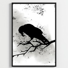 Besay Modern Kuzgun ve Kuş Temalı Poster Seti | Gotik Duvar Dekorasyonu | Siyah Beyaz Karga ve Dal Tasarımlı Poster | 3