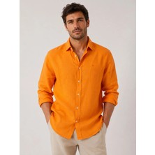 Fitmens Slim Fit Uzun Kol %100 Keten Nefes Alabilen Kumaştan Hediye Kutulu Erkek Gömlek FS-004170 - Turuncu