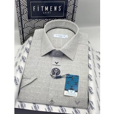 Fitmens Klasik Kısa Kol Keten Cotton Nefes Alan Kumaş Hediye Kutulu Erkek Gömlek FS-004570 - Koyu Gri