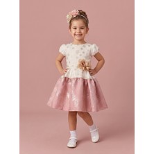 Ciliegia Dolls Kız Çocuk Taç Hediyeli Çiçekli Pembe Jakar Elbise