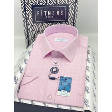 Fitmens Klasik Kısa Kol Keten Yaka Alttan Düğmeli Rahat Kumaş Hediye Kutulu Erkek Gömlek FS-004588 - Pembe