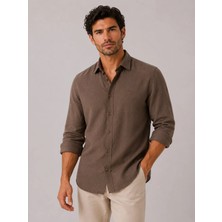 Fitmens Slim Fit Uzun Kol %100 Keten Nefes Alabilen Kumaştan Hediye Kutulu Erkek Gömlek FS-004170 - Kahverengi