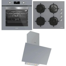 Silverline Ankastre Set, Gri Renk, CS5335S02 Ocak, Flam Davlumbaz, BO6502S02 Fırın