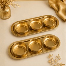 Sarkap Home 16X35 cm 2'li Oval Tepsi 10X3,2 cm 6'lı Çerezlik Seti Gold