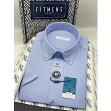 Fitmens Klasik Kısa Kol Cepsiz Yaka Düğmeli Armüllü Hediye Kutulu Erkek Gömlek FS-004575 - Mavi