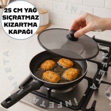 İnfeta 25 cm Yağ Sıçratmaz Kapak Üstten Tutmalı Hava Alan Tencere Tava Kapağı Koruyucu Kızartma Kapağı Metal Çerçeveli