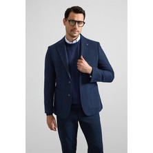 Süvari Lacivert Slim Mono Yaka Torba Cep 6 Drop Klasik Ceket