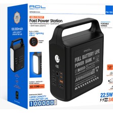Azurtech Acl PW-155 100.000 Mah Taşınabilir Power Station | 22.5W  Hızlı Şarj | Dahili Usb-C, Lightning ve USB Kablolu | LED Kamp Lambalı Powerbankr