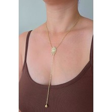 Sassy Takı Güneş Işığı Zincir Gold Çelik Uzun Y Model Kolye