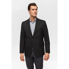 Süvari Siyah Regular Mono Yaka Torba Cep 6 Drop Klasik Ceket