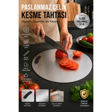3Art Metal Paslanmaz Çelik Kesme Tahtası Yuvarlak - | Hijyenik, Çizilmeye Dayanıklı, Gıda Temasına Uygun
