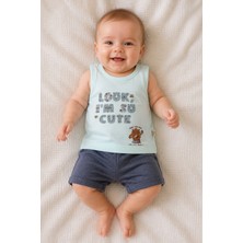 Pino Baby %100 Pamuk Look Baskılı Erkek Bebek Yazlık Atlet Şort Takımı 3495