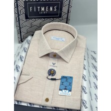 Fitmens Klasik Kısa Kol Kuşgözü Nefes Alan Yaka Alttan Düğmeli Hediye Kutulu Erkek Gömlek FS-004565 - Bej