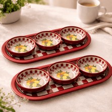 Sarkap Home 16X35 cm 2'li Oval Tepsi 10X3,2 cm 6'lı Çerezlik Seti Kırmızı Lemon Design