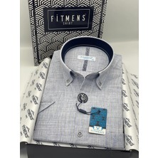 Fitmens Klasik Kısa Kol Keten Yaka Düğmeli Hediye Kutulu Erkek Gömlek FS-004567 - Mavi