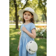 Aware Time 3-8 Yaş Kız Çocuk Hasır Aksesuarlı Fötr Şapka Çanta Set