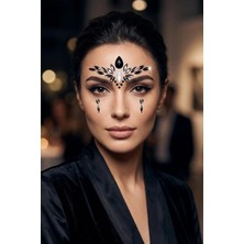 Gold Elegance – Kristal Detaylı Yapışkanlı Yüz Mücevheri Face Gems Yüz Taşları (Siyah)