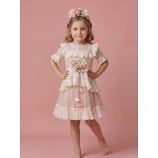 Ciliegia Dolls Kız Çocuk Dantelli Fırfırlı Abiye Elbise Taç Hediyeli