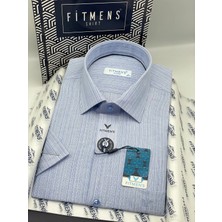 Fitmens Klasik Kısa Kol Keten Cotton Nefes Alan Kumaş Hediye Kutulu Erkek Gömlek FS-004572 - Mavi