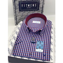 Fitmens Klasik Kısa Kol Kareli Yaka Düğmeli Hediye Kutulu Erkek Gömlek FS-004576 - Bordo