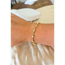 Sassy Takı Eklemli Su Damlası Model Gold 14K Altın Kaplama Çelik Bileklik