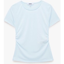 Koton Büzgülü Slim Fit Kısa Kollu Bisiklet Yaka Basic Tişört