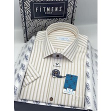 Fitmens Klasik Kısa Kol Keten Cotton Nefes Alan Kumaş Hediye Kutulu Erkek Gömlek FS-004571 - Bej